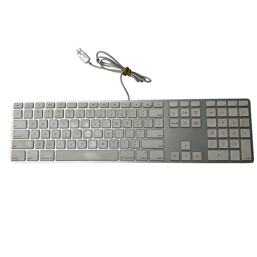 Apple A1243 Wired USB Keyboard Aluminum Silver‎ White Numeric Keypad EMC 2171